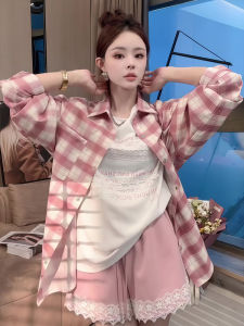 Áo Sơ Mi Nữ Tay Dài Dáng Rộng Phong Cách Hàn Quốc Mùa Thu 2025 Áo Khoác Ngoài Thường Ngày Áo Sơ Mi Cổ Polo Họa Tiết Kẻ Caro