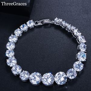 ThreeGraces Famous Brand Fashion Jewelry Sparkling Big Round Female Cubic Zirconia Crystal Strand Bracelets For Women BR037