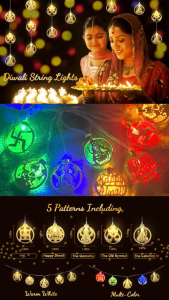 2M10LED Iron Diwali Lights Diya&Ganesha Lights Fairy Lights Battery&USB Operated Lights Indian Diwali Deepavali Decoration