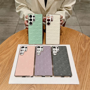 เคสโทรศัพท์หนัง Electroplated สําหรับ Samsung Galaxy S25Ultra S25Edge S24Ultra S23Ultra S24FE S23FE หรูหราเปลือกพื้นผิวการออกแบบ S25/S24/S23 การออกแบบด้านข้างกันลื่นปกป้องกล้อง
