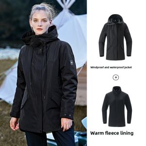 Jeep | Jeep Womens Three-in-One Fleece Lined Waterproof Windproof Warm Detachable Jacket Outdoor Climbing Suit Breathable Quick Dry