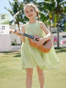 XIANGYING | Green Sleeveless Vest Dress for Girls Pockets