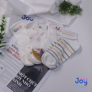 Set 5 Đôi Tất Nữ Thêu Chữ C – Cổ Ngắn Cotton Mềm Đơn Giản Dễ Mix | Joy Shop