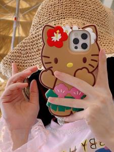 Adorable Black Leather Grass Skirt Kitty Cat Phone Case Full Cover Protection for Apple iPhone 16/16PRO 15PROMAX 14PRO 13/13PRO