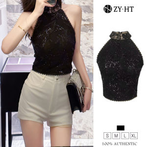 HT EraVogue เสื้อผ้าผู้ญิง เสื้อสีดำ เสื้อคล้องคอ เสื้อแขนกุด เสื้อผ้าเลื่อม เสื้อแฟชั่นผญ เสื้อเกาหลี เสื้อเซ็กซี่ 20483