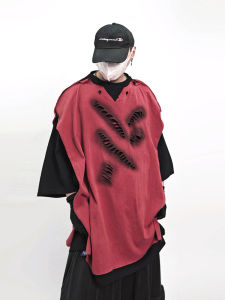 Retro Post-Apocalyptic Illusion Two-Piece Design Loose Distressed T-Shirt Short Sleeves