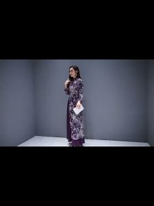 daidai (Ready Stock) Women Purple Long Sleeve Cheongsam Dress Split Premium Traditional Qipao 长款改良版越南奥黛旗袍端庄大气民族风连衣裙