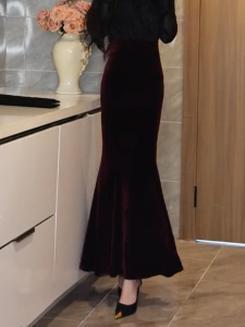 MANMI | Elegant Retro Wine Red Slimming Fishtail Skirt
