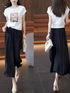 Ice Silk Wide Leg Cropped Pants Women 2024 Summer New Arrival High Waist Drooping K-style Casual Pants Loose Thin Culotte Women