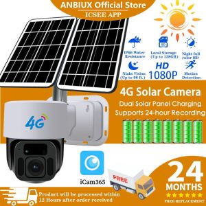 ANBIUX Kamera Tenaga Surya 1080P Kamera 4G Kartu SIM PTZ Perekaman Video 24 Jam Putar 360 Tenaga Surya Luar Ruangan Baterai Audio PIR Pengawasan Nirkabel CCTV iCam365