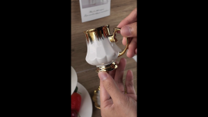MBB 6-Piece Coffee Cups w/ Gold Trim – （100ml） Gold-Plated Design Cup & SaucerSuitable for espresso