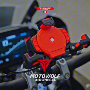 Motowolf Phone Holder Motor Anti Theft Triangle Landscape Peredam Getar 360° Wireless dan USB Charger 2832