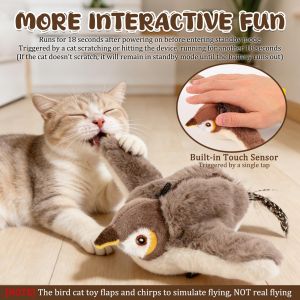 Teeker đồ chơi cho mèo thú cưng tương tác hót Líu lo chim bay chim mèo đồ chơi với vỗ cánh không có bay thực tế điện Chim Sẻ Đồ chơi bằng vải nhung lông cho thú cưng làm giảm sự nhàm chán bay chim cho trong nhà mèo