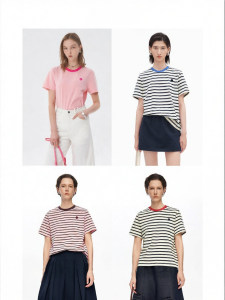 Contrast Stripe Combed Cotton Loose Round Neck T-Shirt