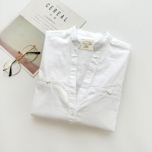 Slim Fit V-Neck Cotton Short Sleeve Shirt for Women Mid-Length Seven-Point Sleeve Pure Color Work Clothing for Summer Size: Large