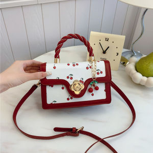 Sweet Crossbody Bag Fashion Cherry Print Top-Handle Ladies Luxury Square Shoulder Bag Women High Quality Sling Purse