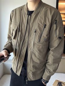 ROMON | แจ็คเก็ตบัลล์สตีทสไตล์ใหม่ฤดูใบไม้ร่วงสำหรับผู้ชาย Romon เสื้อคลุมกันลมแบบสวมหัวแขนยาวทรงหลวม