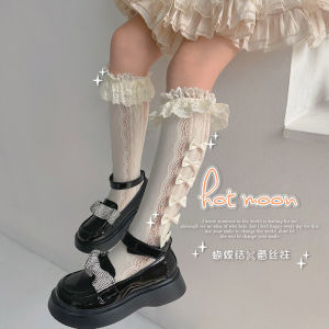 Cute Princess Style Girls Mid-Calf Socks with Lace Butterfly Knots Spring Summer Childrens Fashion Stockings Baby Girls Socks