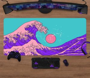 Neon Red Purple Geometric Polygon Extended Gaming Mouse Pad XXL Desk Mat with Stitched Edges 2mm/3mm Thick