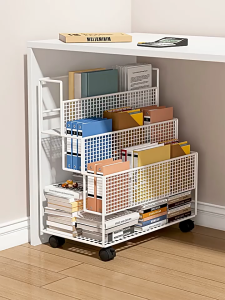 Under the Table Bookshelf Mobile Office Desk Side Bookshelf Under Table Storage Rack Portable Mobile Bookshelf With Wheels Floor Book Under the Table Storage for Bedroom office Study