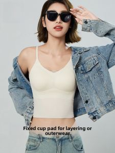 miiow | Cat Lady Vest Womens Summer New White Strapless Top Inner Wear Outer Wear V-neck Padded Anti-exposure Short Length Solid Color