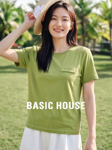 Basic House | Elegant Green Silk-Blend Short Sleeve T-Shirt