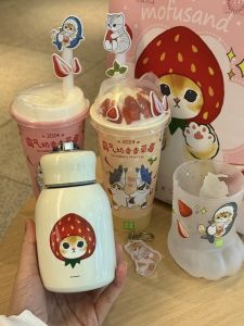 Nayuki Tea Shark Cat Joint-Name Crossbody Thermos Cup Cats Paw Glass Cup Nayuki Joint-Name Shark Cat Genuine Goods