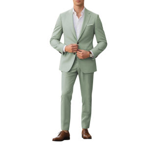 Men Mint Green 2 Piece Regular Fit Suit Single Breasted Blazer Trousers Formal Wedding Business Gentleman Outfit