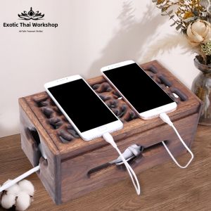 Wooden Cord Organizer Box