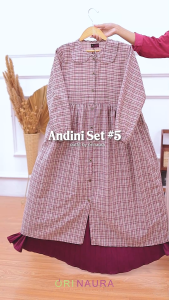 Andini #2 Set By Ori Naura || Long Tunik Bahan Katun Haruka Lembut Motif Kotak Kotak Set Rok Plisket Cantik