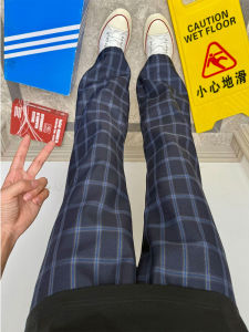 กางเกงยีนส์ทรงตรงเอวสูงลายสก็อตสไตล์อเมริกันสำหรับผู้ชาย กางเกงขายาวทรงหลวมสบายๆ สำหรับใส่ไปทำงานในฤดูใบไม้ร่วง