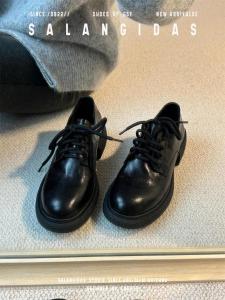 Leather Version British Style Knot Thick Heel Small Leather Shoes Womens Versatile Genuine Leather Silent Tire Bottom round Head Commuting Single Shoes