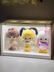 Lighted Display Case Toy Stand Figure Storage Box for Vinyl Dolls Collectible Figures with Lamp Base Plastic Magnetic Open