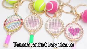 Tennis Racket Keychain Alloy Inlaid Rhinestone Pearl Bag Pendant Charm DIY Sporty Style Jewelry Gift For Women