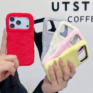 Korean Stylish Winter Warm Plush Fur Phone Case For iPhone 17 16 15 14 13 Pro Max Soft Furry Cloth Skin Fabric Shockproof Cover