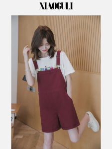 Casual Versatile Womens Cargo Pants Spring Summer Wine Red Loose Cuffed Short Cotton Korean Style Commute Pants