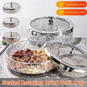 Round Sealed Dried Fruit Tray Living Room Round Snack Storage Box Household Sealed Rotating Snack Fruit Tray