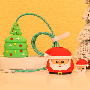 ที่ม้วนเก็บสาย USB กันแตกสำหรับป้องกันต้นซานต้าปลอกสำหรับ Apple อุปกรณ์ชาร์จลายการ์ตูนคริสต์มาส18/20W อุปกรณ์ป้องกันสายแบบเกลียว