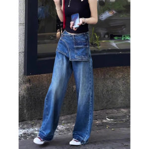 High Waist Wide Leg Blue Jeans Womens Casual Loose Fit Asymmetric Design Comfortable Soft Fabric Commute Style Autumn New Arrivals