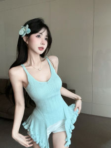 GUZILIAN | Summer Slim Fit V-Neck Strap Vest Irregular Hem Splice Womens Fashionable Waist-Cinching Top Casual Commute Style Pure Color