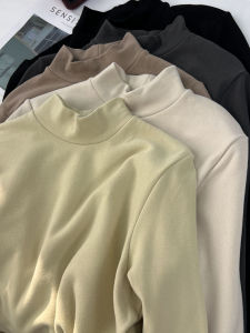 Double-Sided Velvet Soft Australian Velvet Mid-Collar Bottoming Shirt Womens Fall and Winter Fleece-lined Heattech Gentle Half-High Collar Long Sleeves T-Shirt