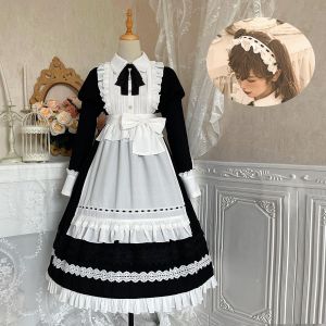 Original น่ารัก แขนสั้น โลลิต้า เดรส หวาน กระโปรงยาวปานกลาง แขนยาว Tea Party สไตล์อะนิเมะคอสเพลย์เครื่องแต่งกายหญิง Servant ชุด