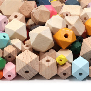 5-20pcs/lot Natural Wooden Beads Colorful 10-30mm Polygonal Geometric Wood Loose Spacer Beads For DIY Jewelry Making Accessories
