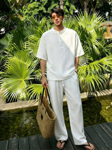 OUMULONG | Elegant Thin Summer Linen T-Shirt Quick-Drying Sun Protection Cotton-Linen Pants