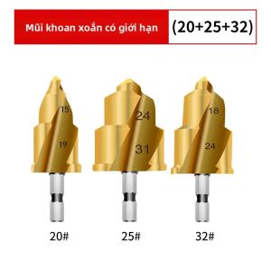 Bộ 3 Mũi Khoan Ống Nước Có Tay Cầm Hình Lục Giác PPR 20/25/32mm Mũi Khoan Mở Rộng Bậc Thang Thép Carbon Cao Có Giới Hạn Độ Sâu Dùng Cho Hệ Thống Ống Nước