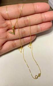 PAWNABLE 18K Saudi Gold Foxtail Chain with V Pendant (Open back pendant manipis chain)✨