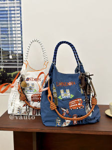 London Style Embroidered Nylon Shopping Bag New Travel Large Capacity Commuting Eco-friendly Bag Single Shoulder Crossbody Bag