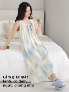 MiiOW | Váy ngủ không tay gợi cảm mùa hè cho nữ Vải lụa mát mẻ có đệm ngực Váy dài cổ tròn màu trơn Mùa hè 2025 Thương hiệu MiiOW Cat Person