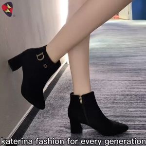 Katerina Fashion Korean Ankle Zipper Boots Shoes Plain Heeled For Women #D-16
