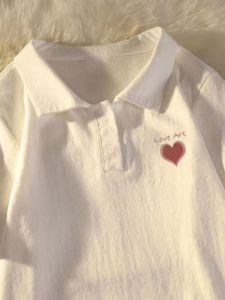 Girls Cotton Polo Shirt Short Sleeve Loose Fit Summer New Style Childrens College Style Top Sweat Absorbent Cartoon Pattern